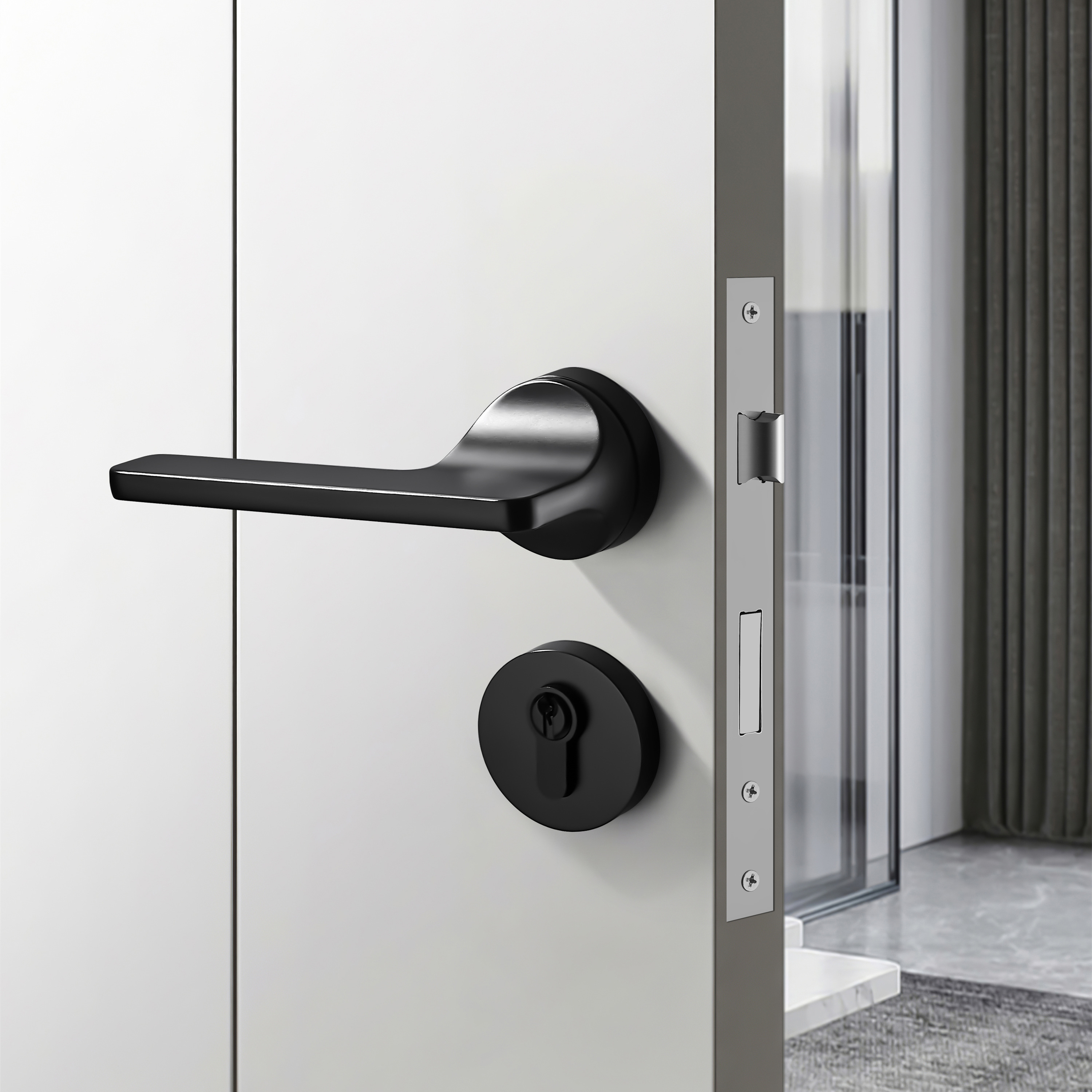Modern Door Lever Set with Round Rosette